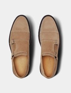Beige Italian Suede Chunky Monk Strap Shoe-preview4