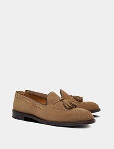 Beige Italian Suede Tassel Loafer-preview1