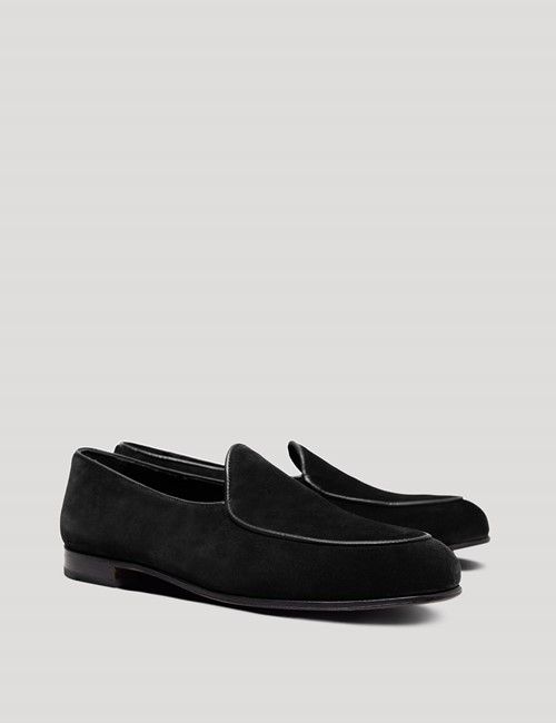 Black Italian Suede Belgian Loafer-preview