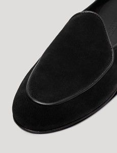 Black Italian Suede Belgian Loafer-preview5