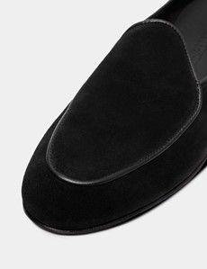 Black Italian Suede Belgian Loafer-preview5