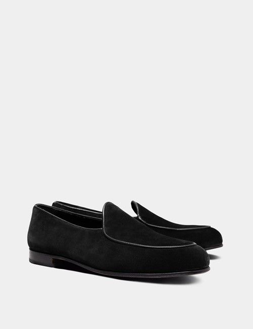 Black Italian Suede Belgian Loafer-preview