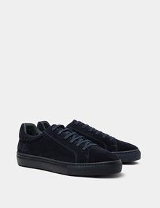 Navy Suede Tonal Sole Sneakers-preview1