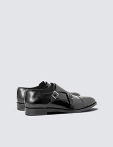 Black Leather Double Monk Strap Shoe-preview2