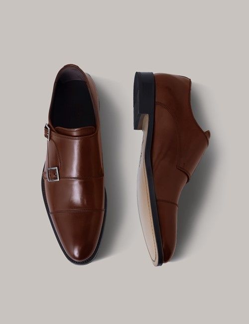 Tan Leather Double Monk Strap Shoe