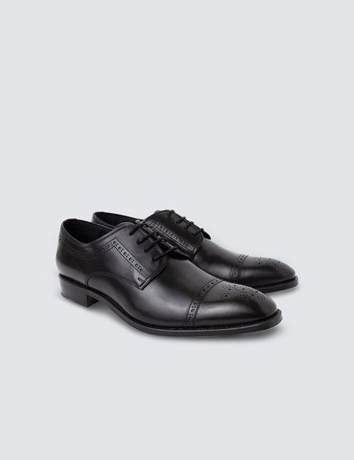 Black Leather Semi Brogue Shoe-preview