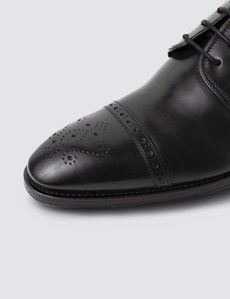 Black Leather Semi Brogue Shoe-preview5
