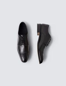 Black Leather Semi Brogue Shoe-preview4