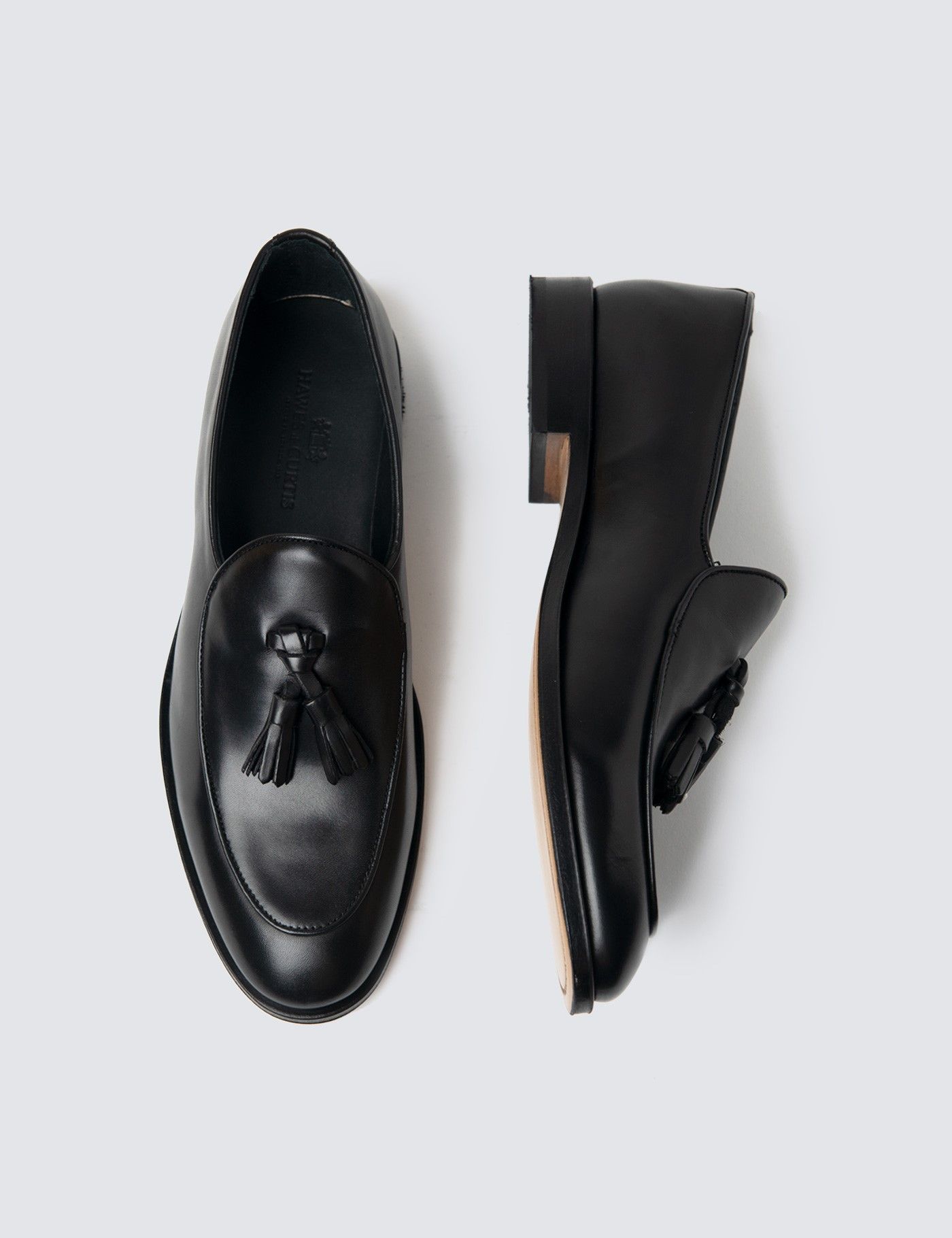 Leather Tassel Mens Loafer With Rubber Heel In Black Hawes And Curtis Uk 9742