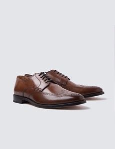 Tan Leather Derby Brogue Shoe-preview1