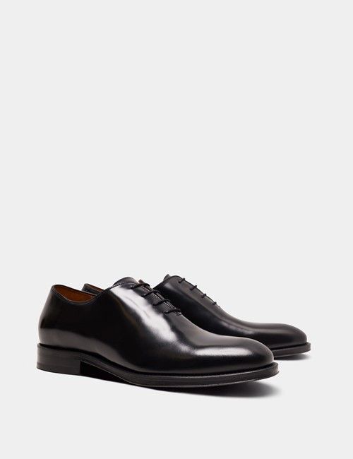Black Leather Wholecut Oxford Dress Shoe-preview