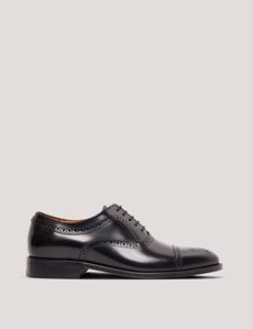 Black Leather Semi Brogue Shoe