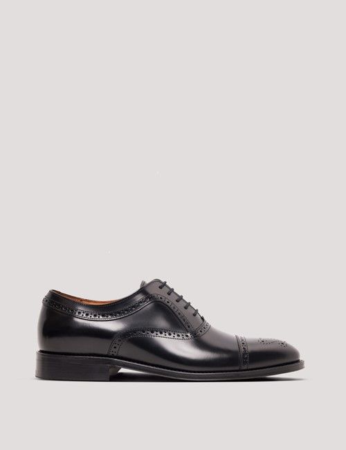Black Leather Semi Brogue Shoe