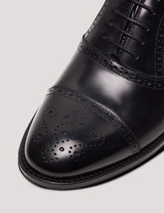 Black Leather Semi Brogue Shoe-preview5