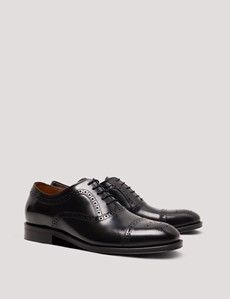 Black Leather Semi Brogue Shoe-preview1