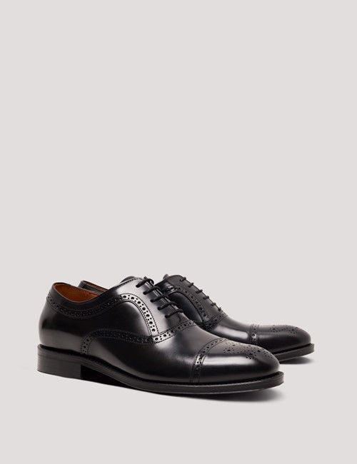 Black Leather Semi Brogue Shoe-preview