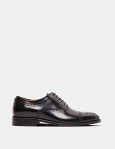 Black Leather Semi Brogue Shoe