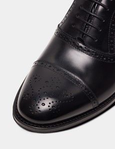 Black Leather Semi Brogue Shoe-preview5