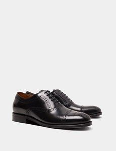 Black Leather Semi Brogue Shoe-preview1