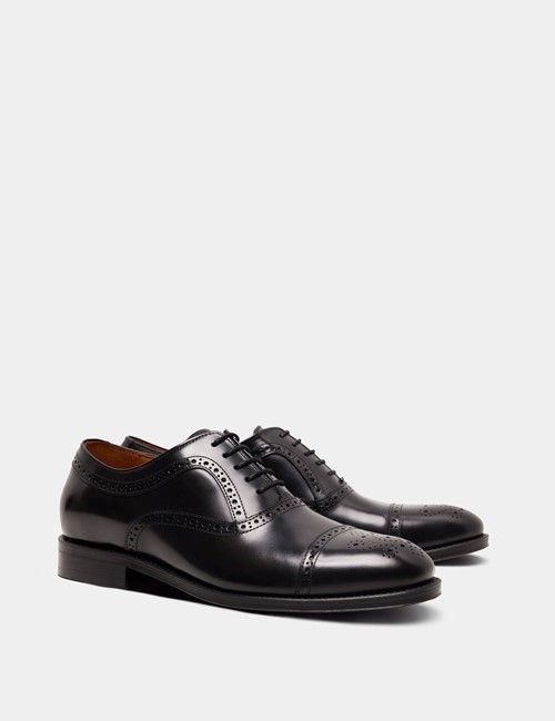 Black Leather Semi Brogue Shoe-preview