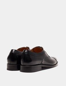 Black Leather Semi Brogue Shoe-preview2