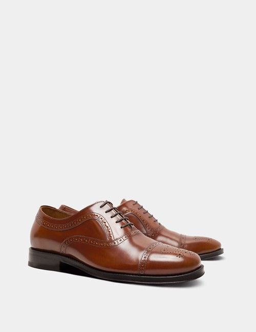 Tan Leather Semi Brogue Shoe-preview