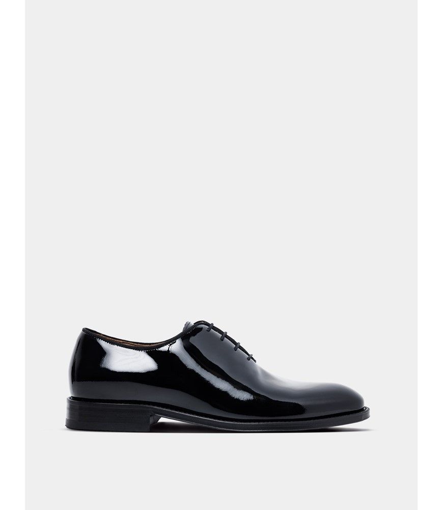 Hawes & Curtis Black Wholecut Oxford Dress Shoe | Patent Leather | Plain | Men's