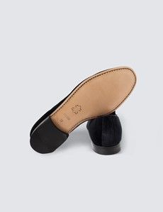 Black Velvet Padded Loafer - Gold Crest Embroidery-preview1