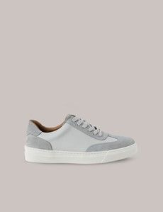 Off White Leather-Suede Sneakers