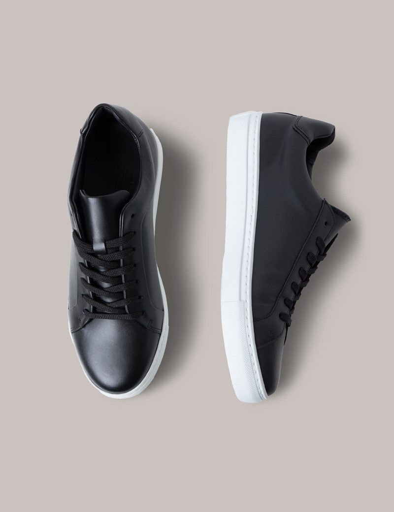 Black leather trainers online