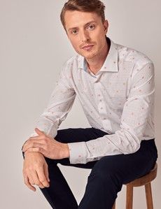 White & Orange Square Dobby Slim Shirt-preview4
