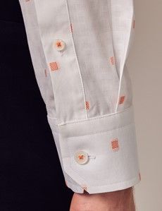 White & Orange Square Dobby Slim Shirt-preview5