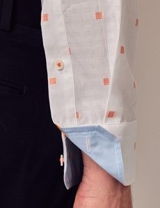 White & Orange Square Dobby Slim Shirt-preview3