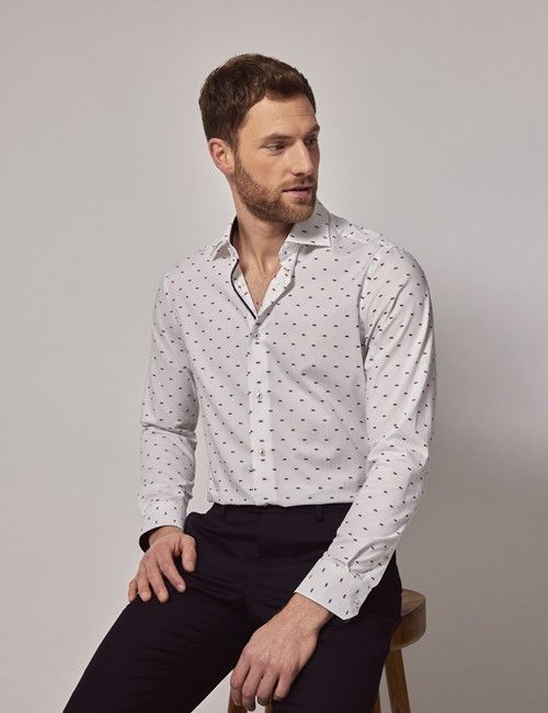 Slim Fit White & Red Dobby Spot Curtis Shirt