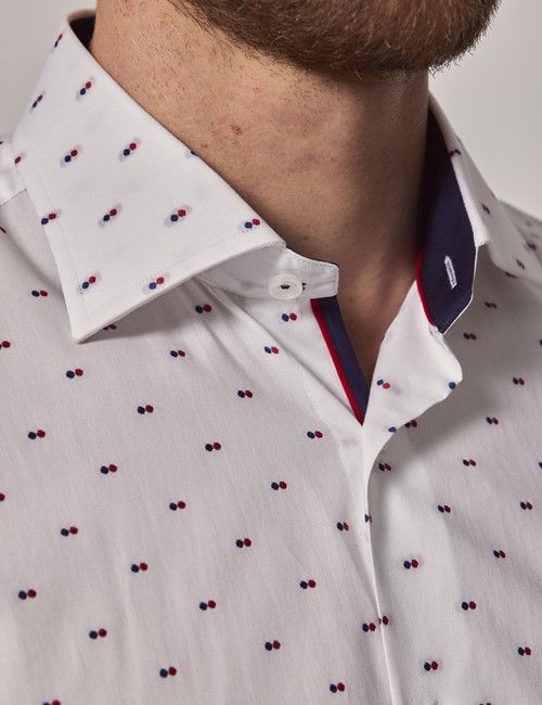 Slim Fit White & Red Dobby Spot Curtis Shirt-preview