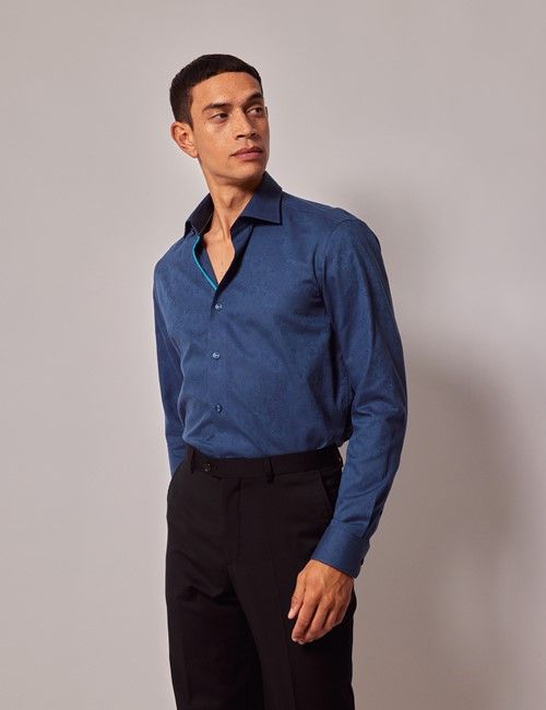 Dark Blue Jacquard Slim Shirt