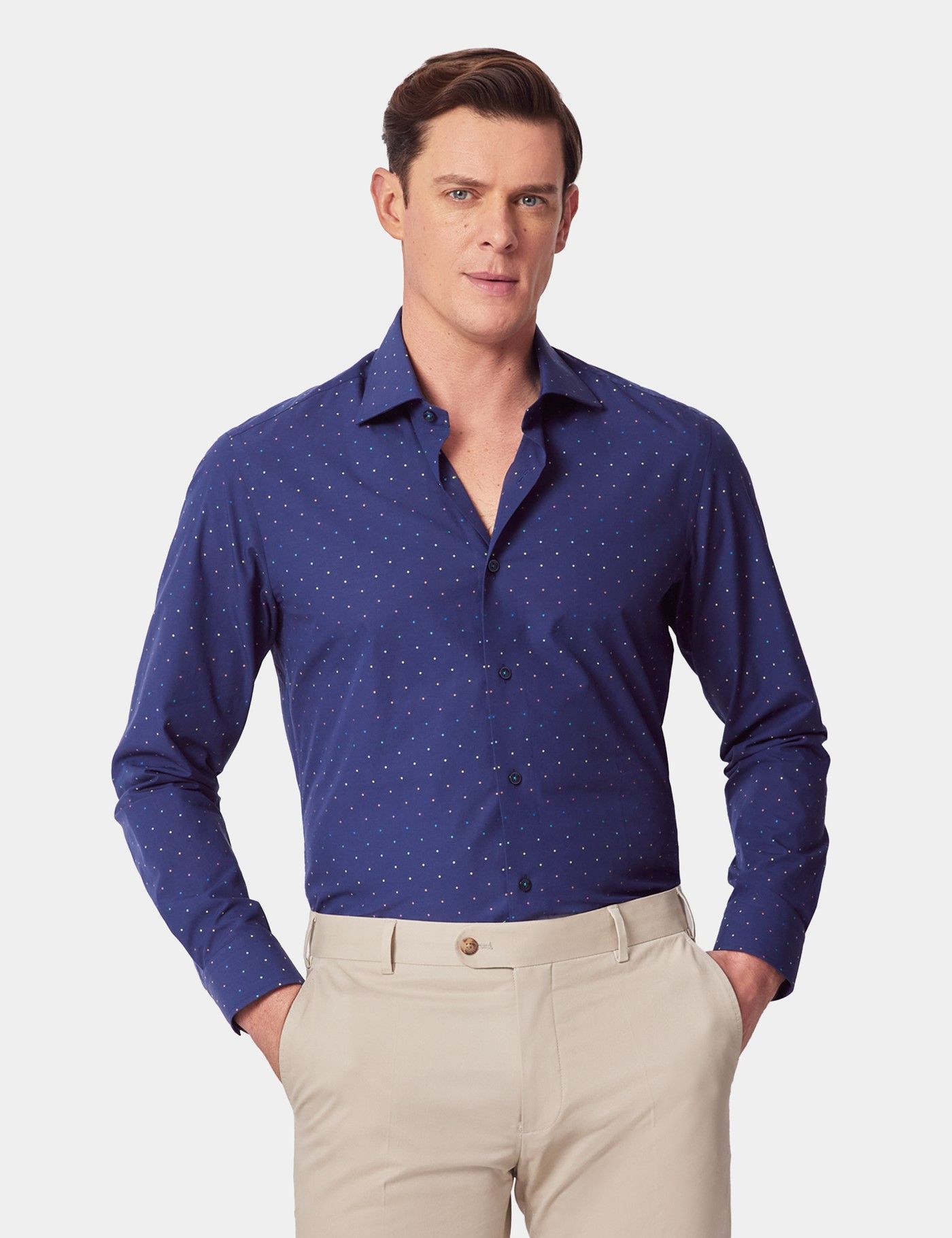 Slim Fit Navy Micro Dots Curtis Shirt