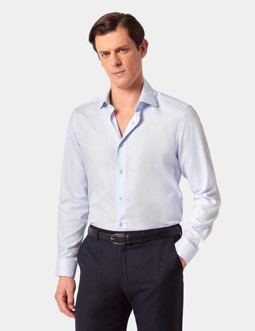 Light Blue Jacquard Paisley Slim Curtis Shirt
