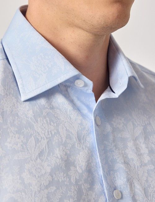 Light Blue Jacquard Floral Cotton Stretch Slim Curtis Shirt-preview