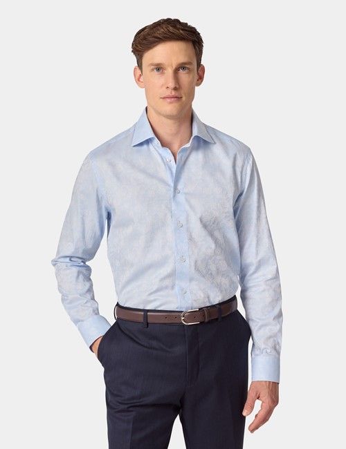 Light Blue Jacquard Floral Cotton Stretch Slim Curtis Shirt
