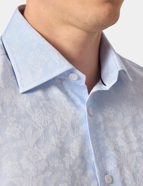 Light Blue Jacquard Floral Cotton Stretch Slim Curtis Shirt-preview