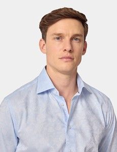 Slim Fit Light Blue Jacquard Floral Curtis Shirt