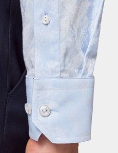 Slim Fit Light Blue Jacquard Floral Curtis Shirt