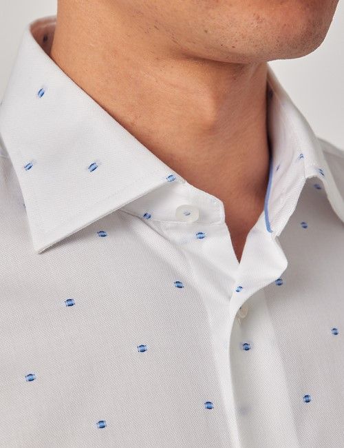 White & Blue Dobby Spot Slim Shirt-preview