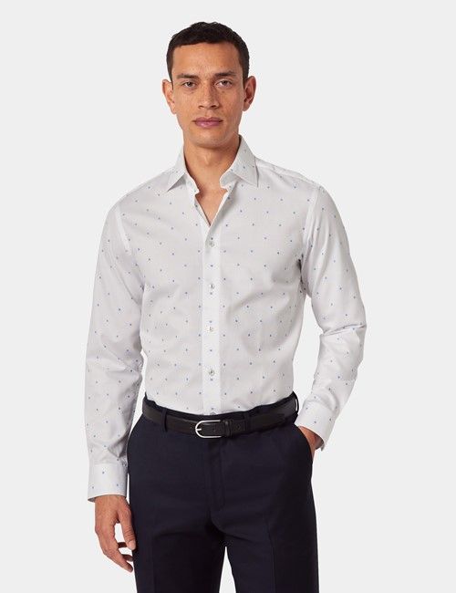 White & Blue Dobby Spot Slim Shirt