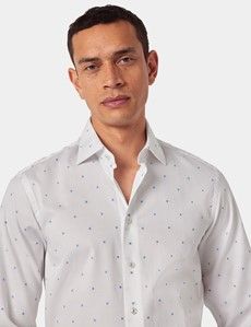 Slim Fit White & Blue Dobby Spot Curtis Shirt