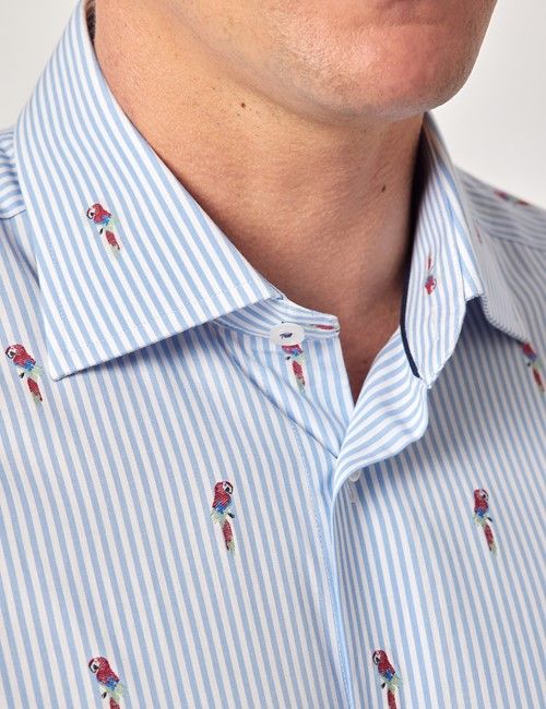 Blue & White Dobby Parrot Stripe Slim Shirt-preview