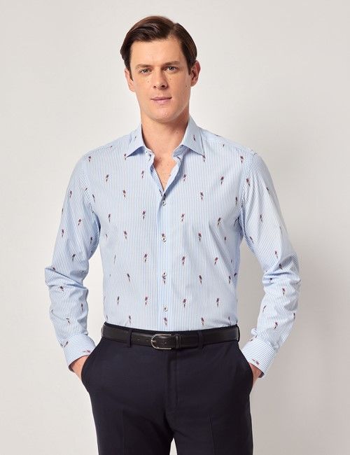 Blue & White Dobby Parrot Stripe Slim Shirt