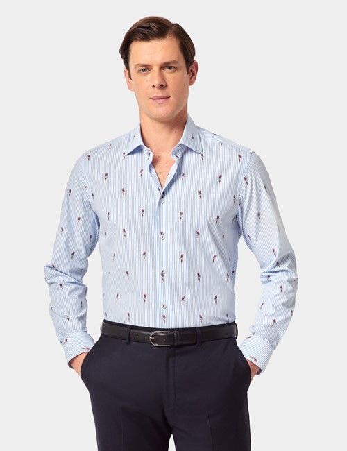 Blue & White Dobby Parrot Stripe Slim Shirt