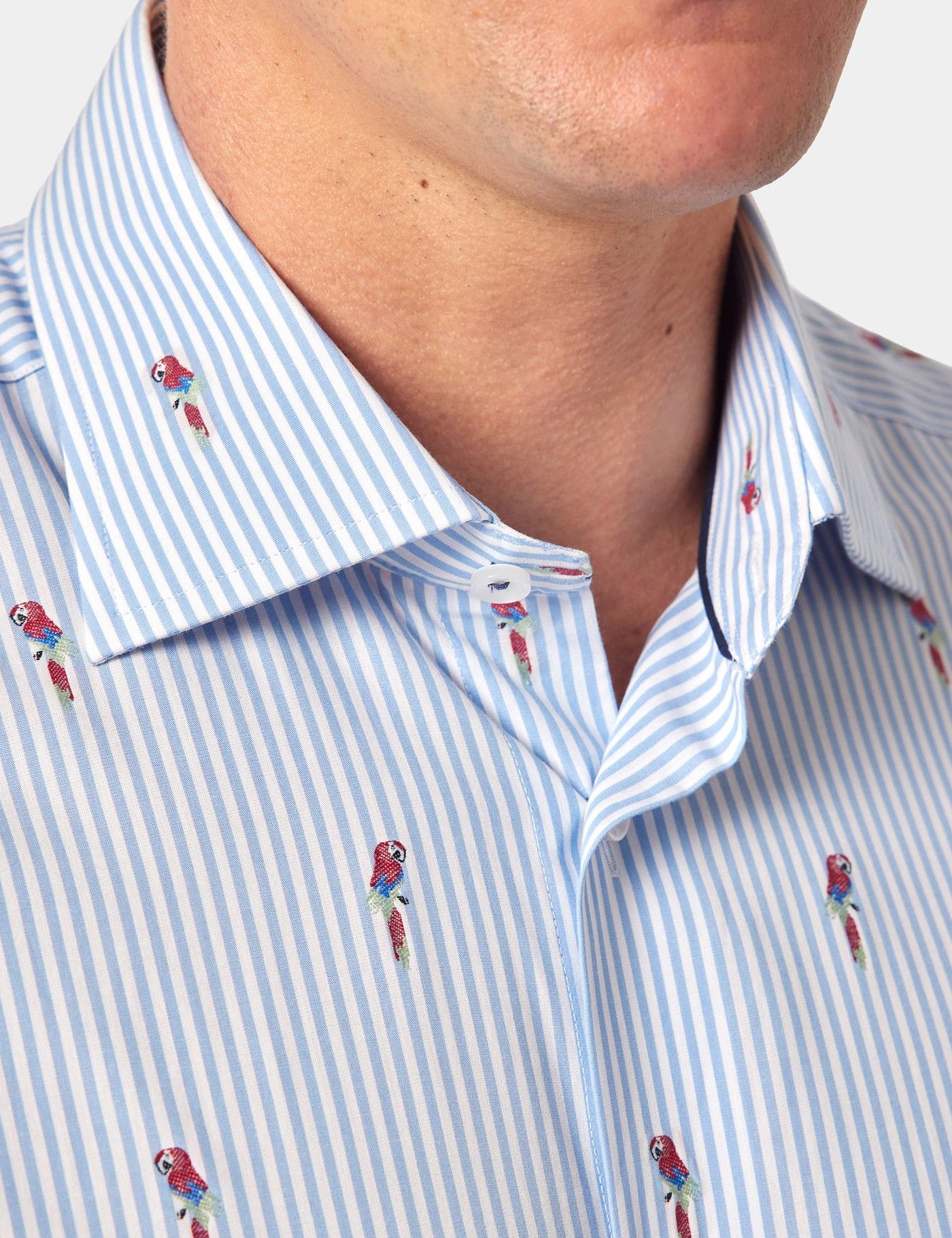 Slim Fit Blue & White Dobby Parrot Stripe Curtis Shirt-preview